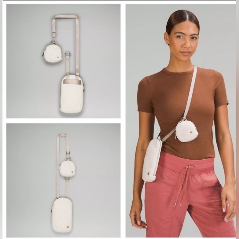 Lululemon White/Cream Modular Phone Crossbody Fleece Bag Excellent Like New